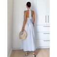 thumbnail image 5 of Blue And White Vertical Striped Deep V-Neck Halter Bow Front Smocked Waist Flowy A-Line Maxi Dress, 5 of 7