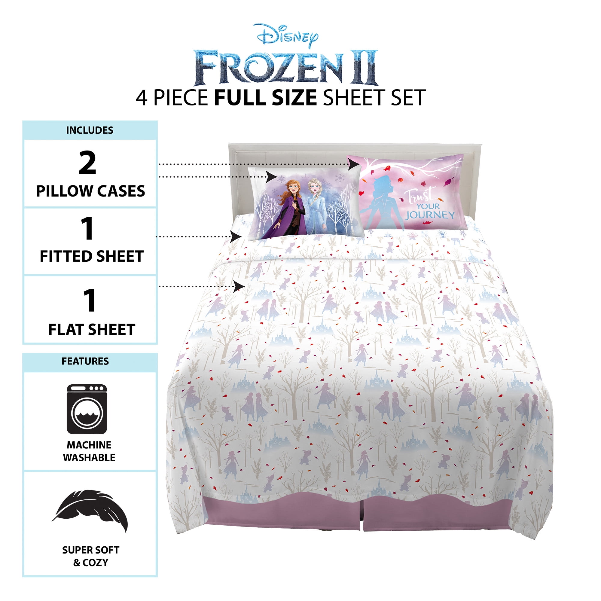 Frozen II 4-Piece FULL SIZED SHEET SET Microfiber Anna & Elsa Disney New 