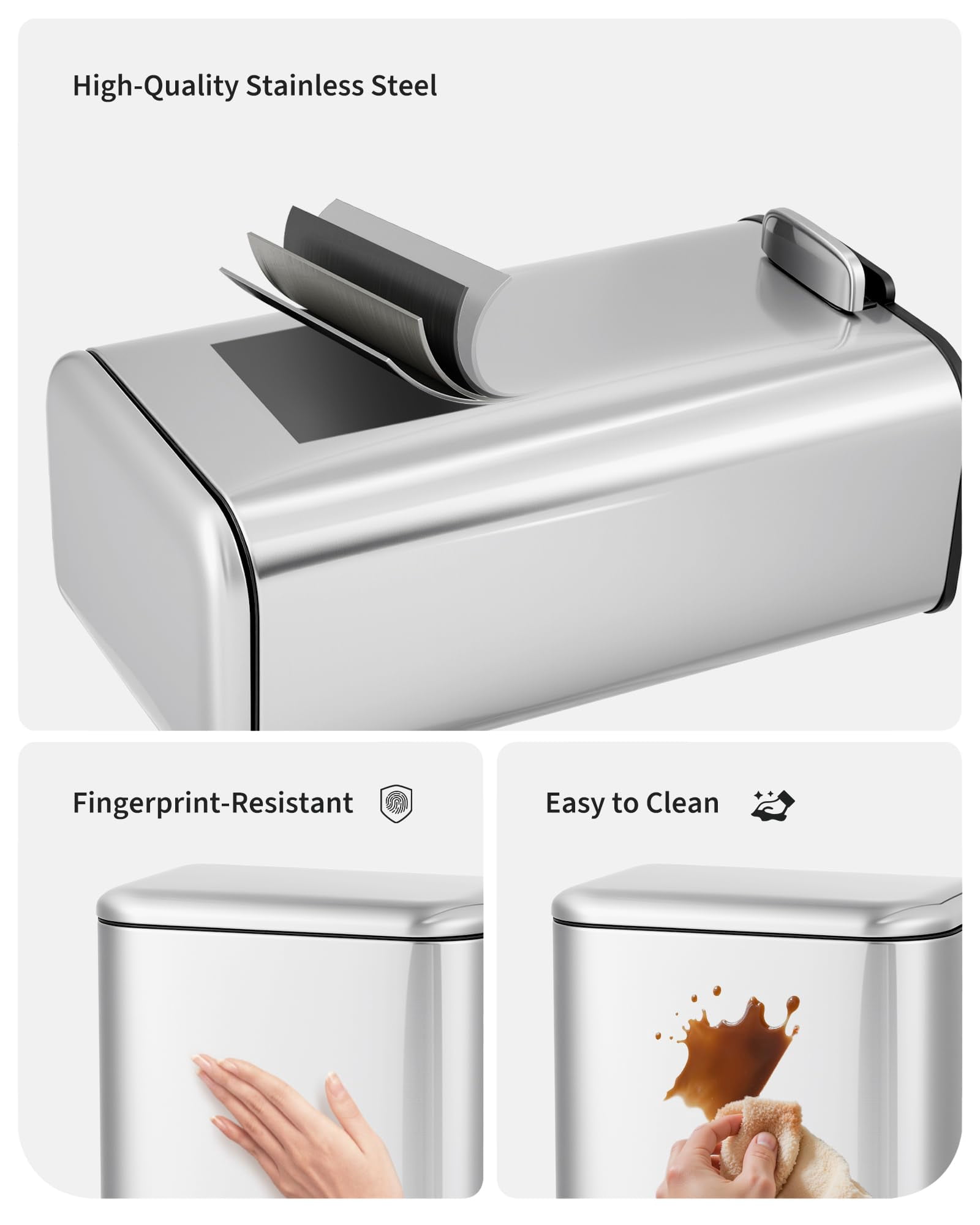 8 Gallon Trash Can with Lid, 30L Fingerprint Proof Stainless Steel Kitchen Trash Can with Removable Inner Bucket and Lid Soft Close, Pedal Rubbish Binfor Home, Kitchen, Office（Silver）