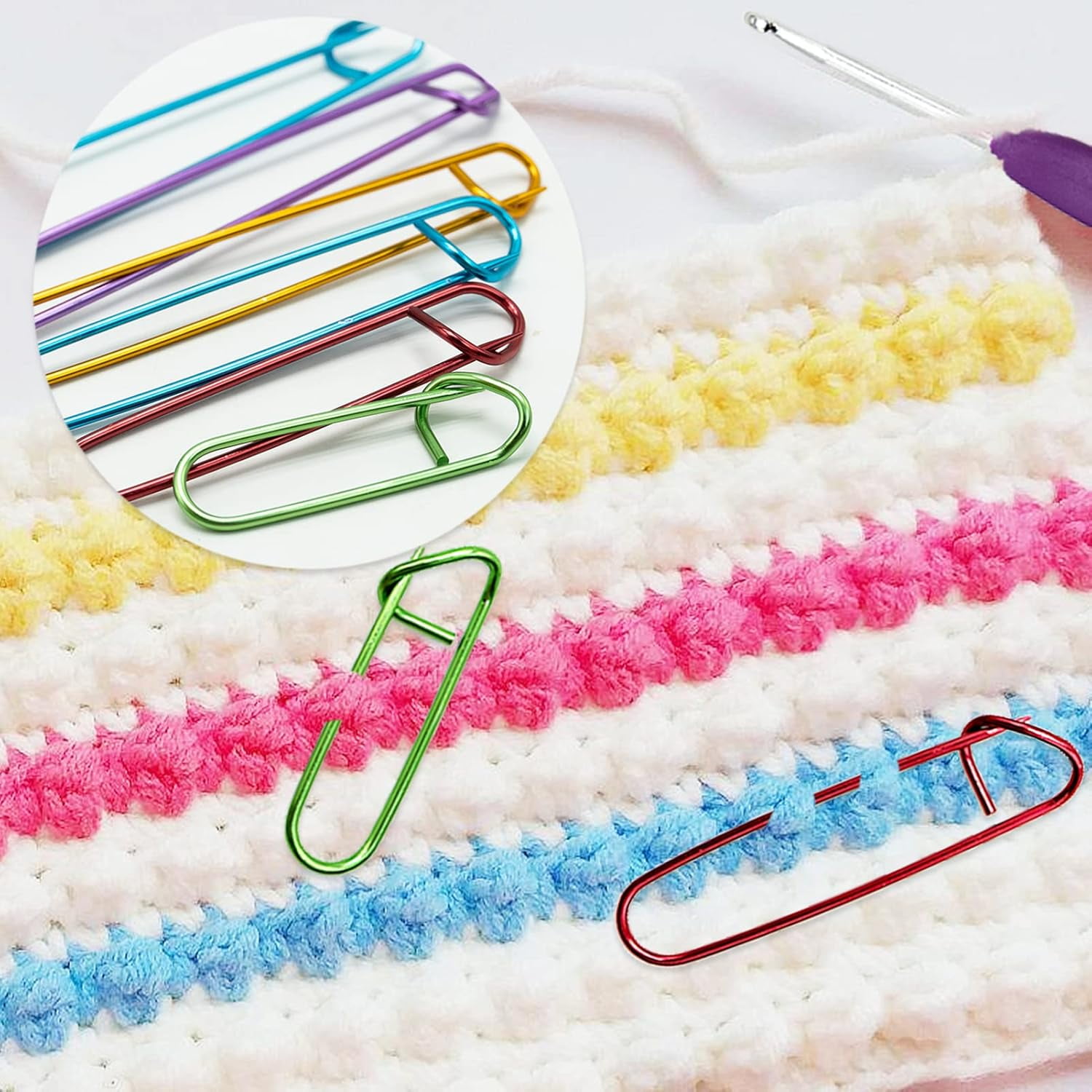 12 Pcs Stitch Holder Set, Assorted Colors Aluminium Cable Needles & Tapestry Yarn Needles Practical Knitting Tools for Blankets Scarves Other Knitting Project Crochet Projects with 20pcs Stitch Marker