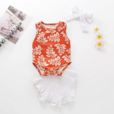 

Tejiojio Girls and Toddlers Soft Cotton Clearance Newborn Infant Baby Girls Floral Romper Solid Ruffle Shorts Outfits Set