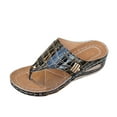thumbnail image 3 of Women's Crocodile Print Wedge Heel Flip Flops, Plus Size Comfortable Open Toe Casual Wedge Sandals, 3 of 10