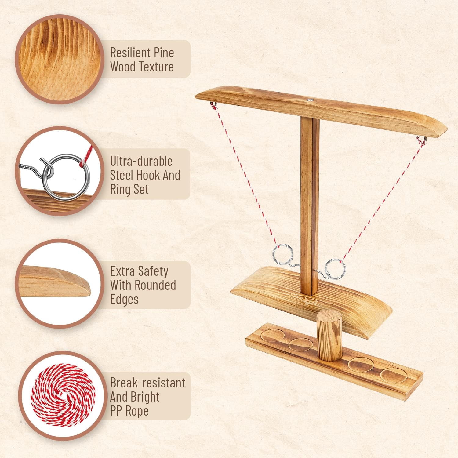 Yes4All Ring Toss Games for Adults, Yard Games, Outdoor Indoor Games, Wooden Hook and Ring Game for Bars, Home, Party, 15.7" Large Size