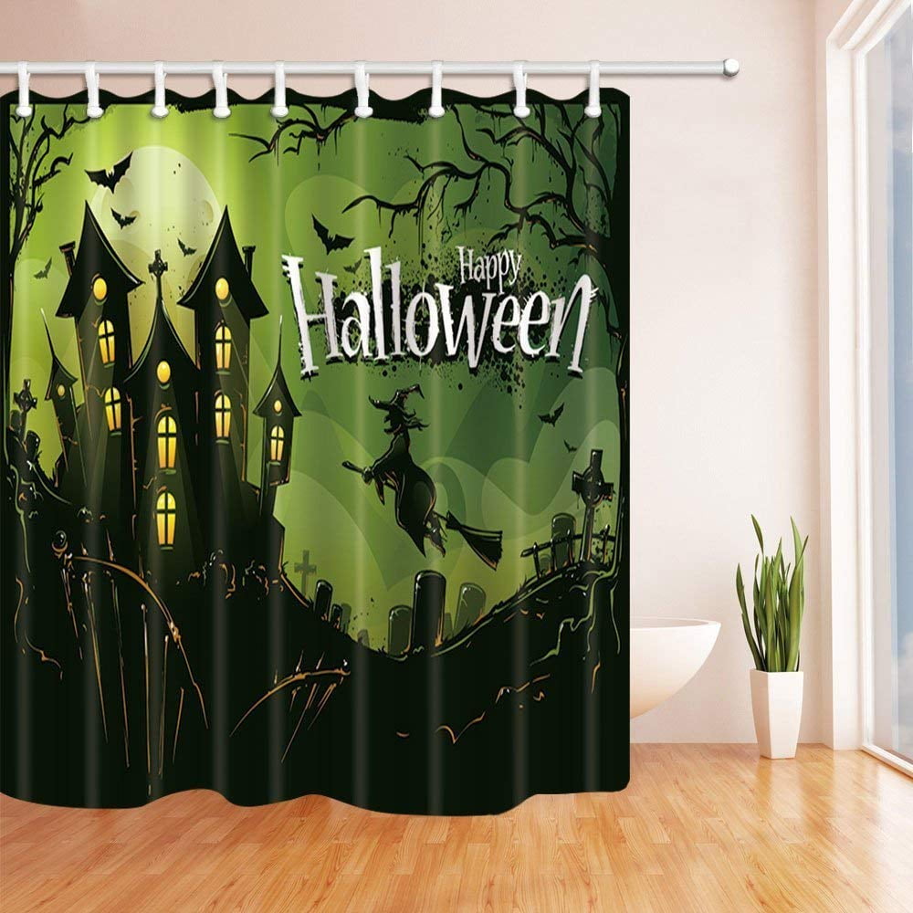 BPBOP Happy Halloween Witch Woman on Broomstick Polyester Fabric Bath