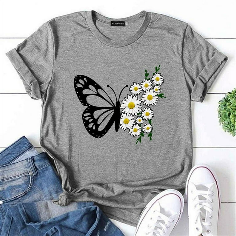 Vintage Talbots Petites Printed T-shirt Butterflies Dragonflies