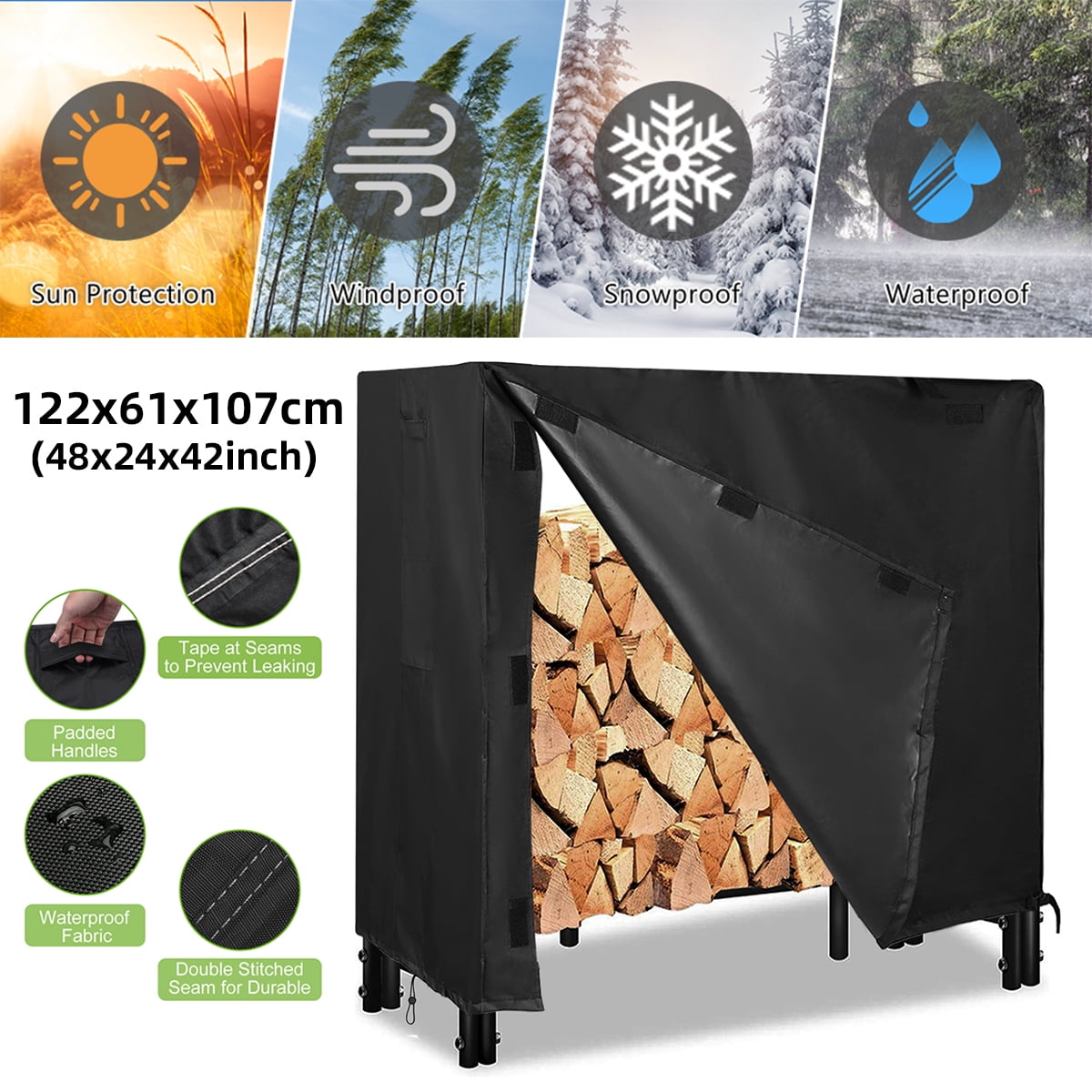 Firewood Rack Cover 600D Waterproof, NASUM Outdoor Log Rack Cover 4