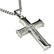 Philippians 4:13 Jewelry Cross Necklace STRENGTH Bible Verse Stainless Steel Curb Chain
