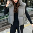 thumbnail image 5 of Hvyesh Cropped Puffer Vest Women Lightweight Quilted Stand Collar Sleeveless Jackets Fall Winter Zip Up Padded Coat with Hood Gray M, 5 of 6