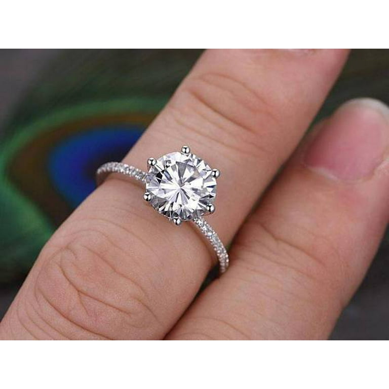 1.25 Carat Round Cut Moissanite and Diamond Engagement Ring in 10k White Gold Walmart