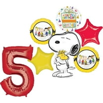 Anagram Peanuts 5th Birthday Party Supplies Snoopy and Friends 7pc Balloon Bouquet Decorations