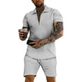 thumbnail image 2 of Durtebeua Men's Polo Shirt and Shorts Set Summer Outfits Fashion Casual Short Sleeve Polo Suit for Men 2 Piece Short Set Grey,L, 2 of 5