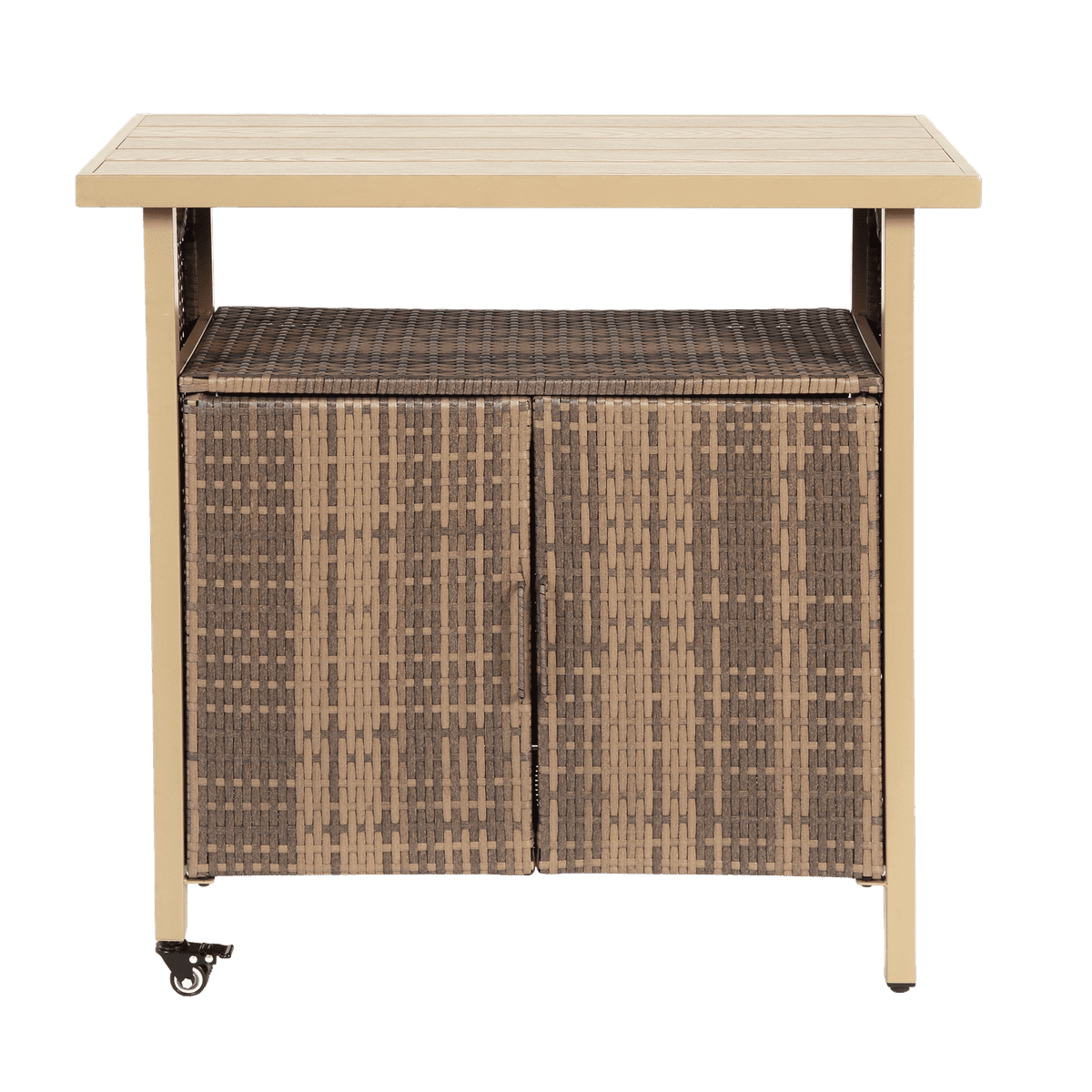 Sailvan Outdoor Wicker Bar Cart, Rolling Rattan Beverage Serving Cart with Wheels for Backyard Garden Poolside Party, Beige