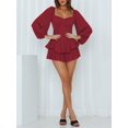 thumbnail image 2 of Femmes Bouffant Manches Épaule Volant Robe Romper Intégré dans le Short en Couches Short Combinaison Fée Mini Robe Combinaisons, 2 of 6