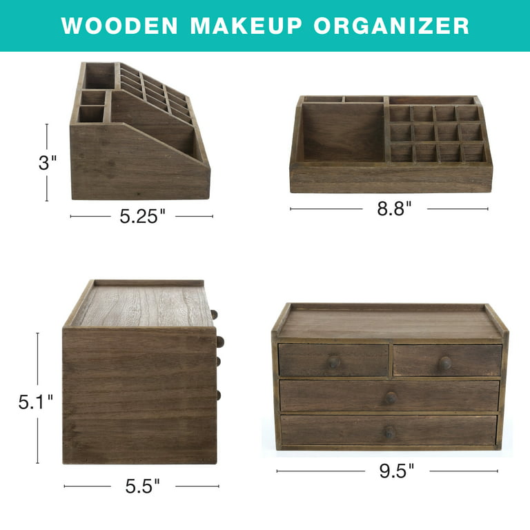 Wood 4 Compartment Makeup Organizer