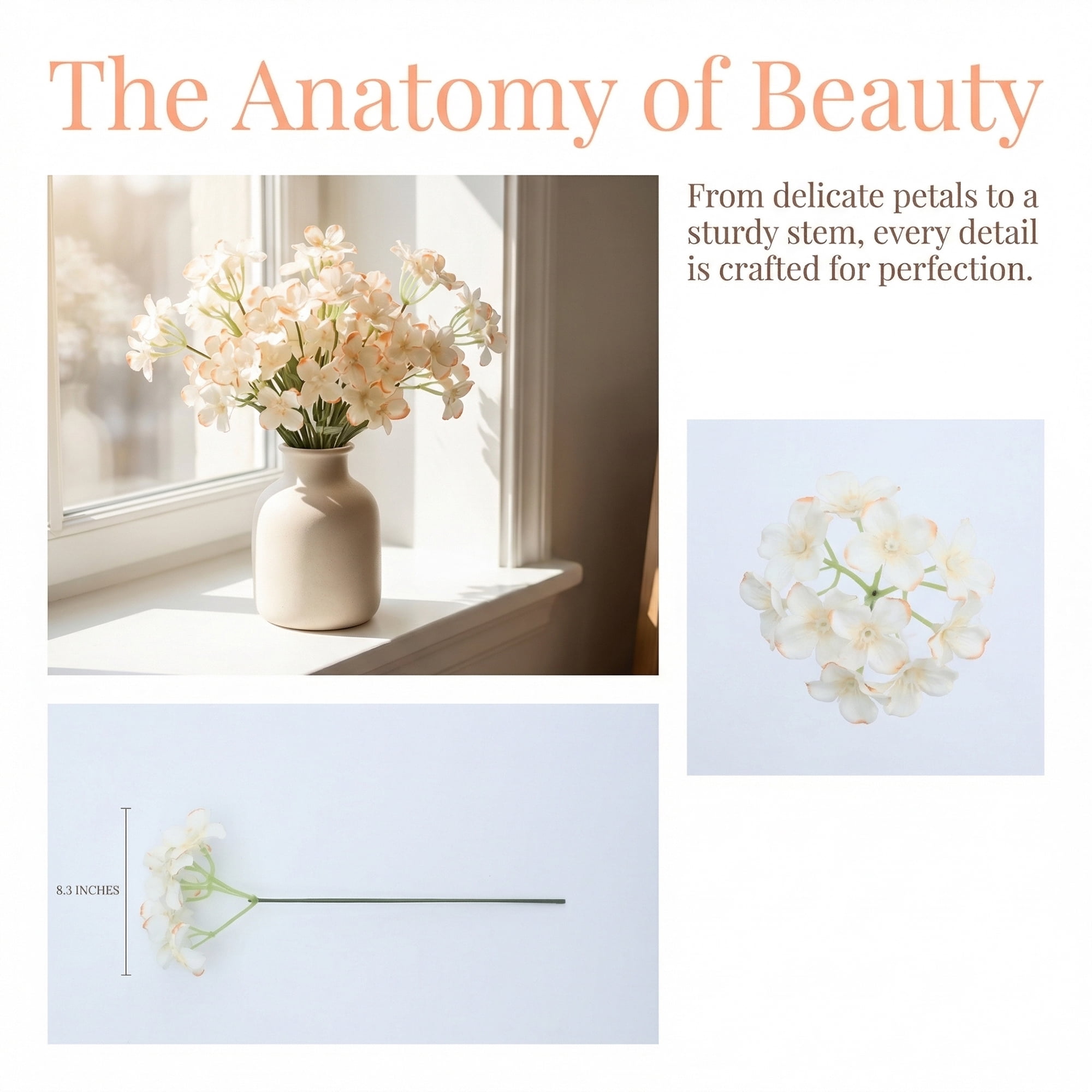 Unique Bargains Artificial Hydrangea Flowers with Detachable Heads Champagne 8.3inch