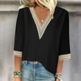 thumbnail image 2 of Jewelreauty Eyelet Tunic Tops for Women Lace Elbow Length V Neck Casual Blouses Summer Loose Tee, 2 of 6