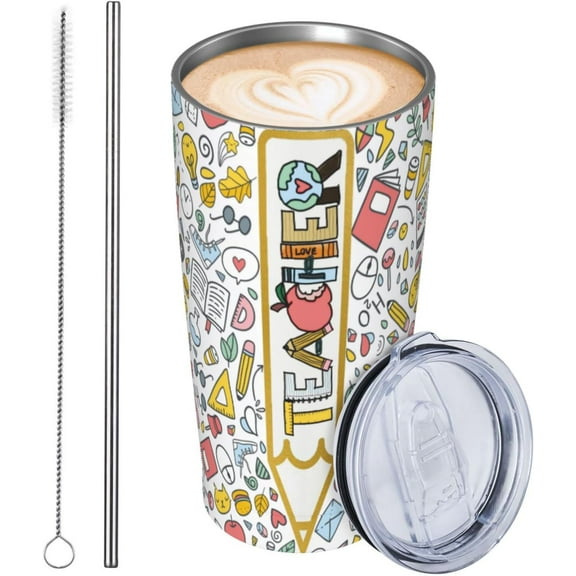 Teacher Appreciation Gifts - Best Teacher Gifts for Women - Thank You Gifts Back to School - Christmas Gifts for Teacher - Teacher Coffee Mug Stainless Steel Tumbler with Lid And Straws 20oz