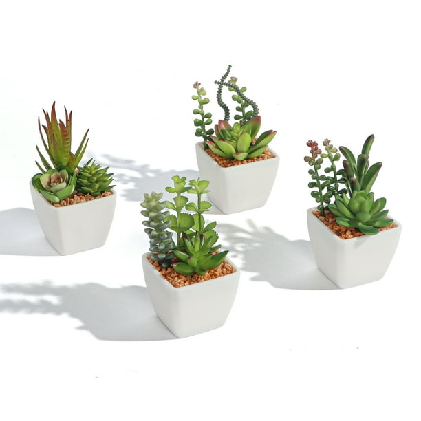 4 Pack Artificial Succulents Plants with Pot, Small Fake Suculentas in