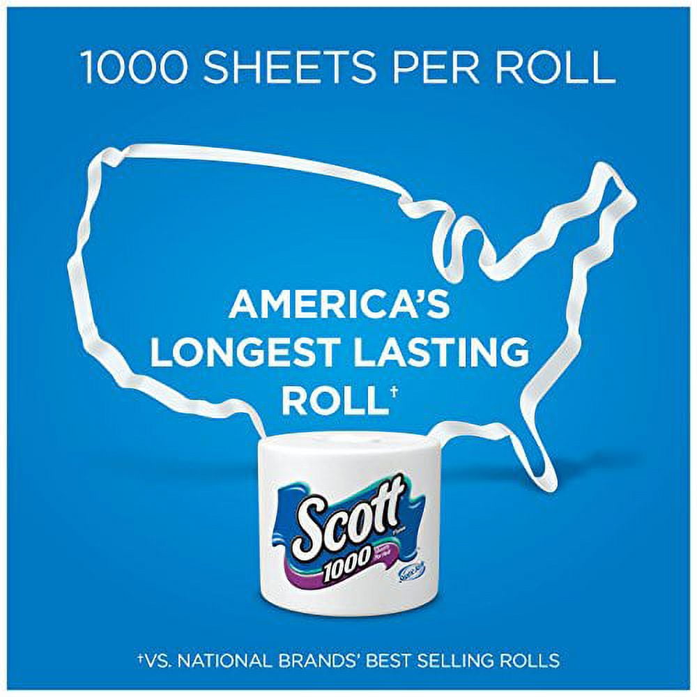 Scott 1000 Toilet Paper, 18 HYZ01 Rolls, Septic-Safe, 1-Ply Toilet Tissue