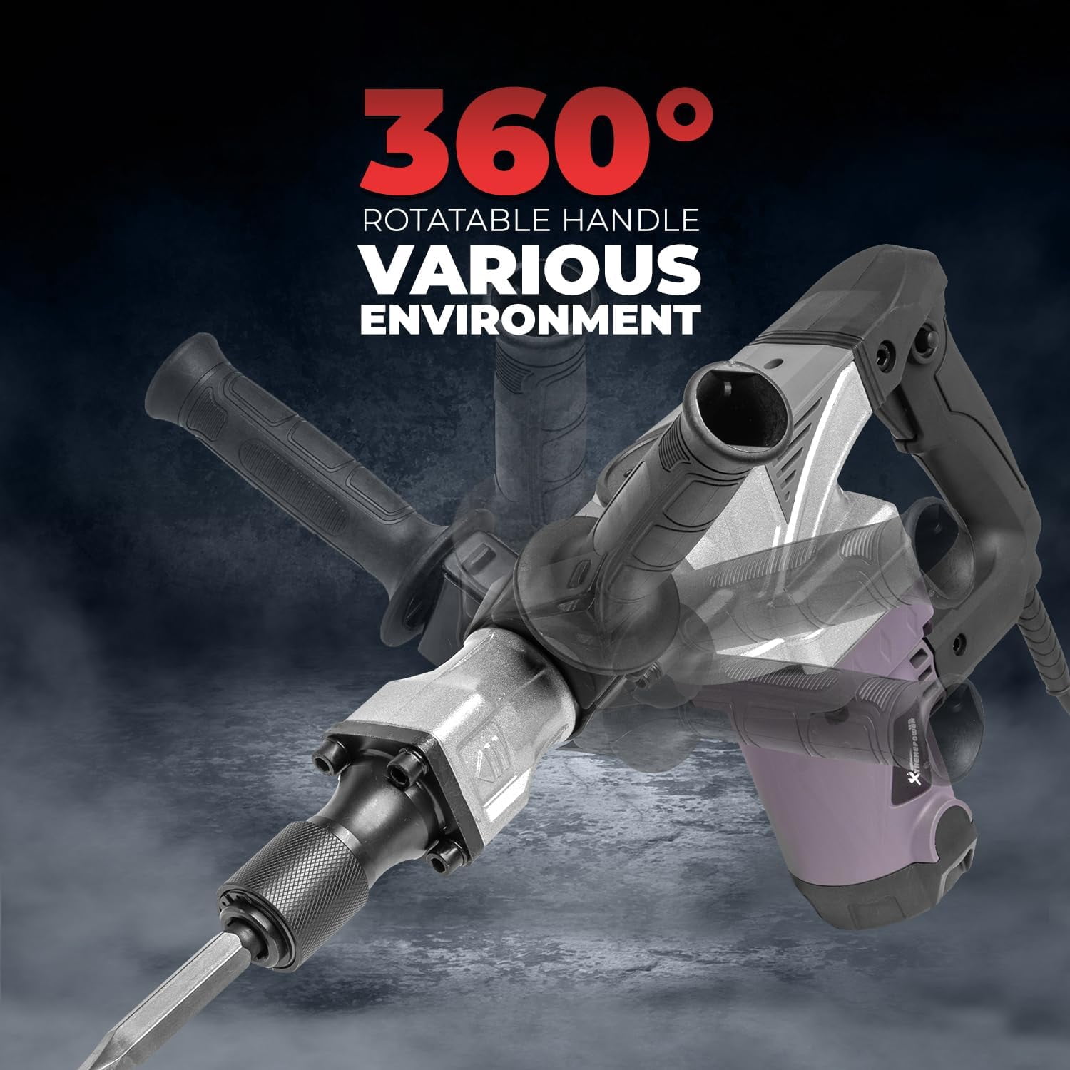 XtremepowerUS Demolition Jack Hammer, 1400W Electric Jackhammer Heavy Duty, 2pc Chisels Bits Chipping With Case, 3000 BPM Concrete Breaker, 5/8" Hex Shank