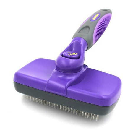 Pet Self Clean Slicker Brush by Hertzko - Great Grooming Tool for Small Medium and Large Dogs and Cats of all Hair (Best Pet Hair Brush)