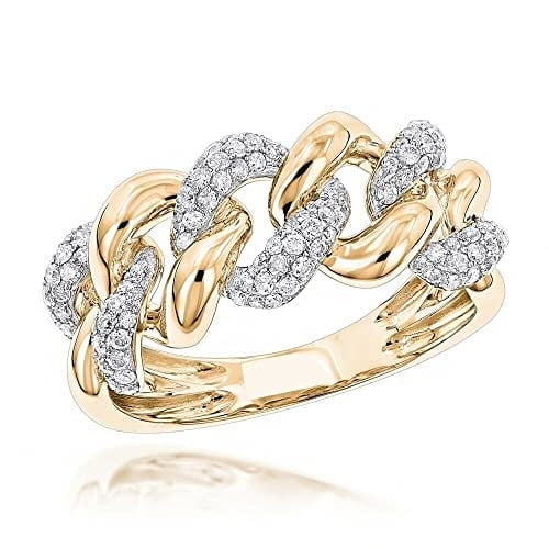 HeartsAndYou 4ct Round Cut Moissanite Cuban Link Design Engagement Ring for Women 18k Rose Gold over Silver Stylish