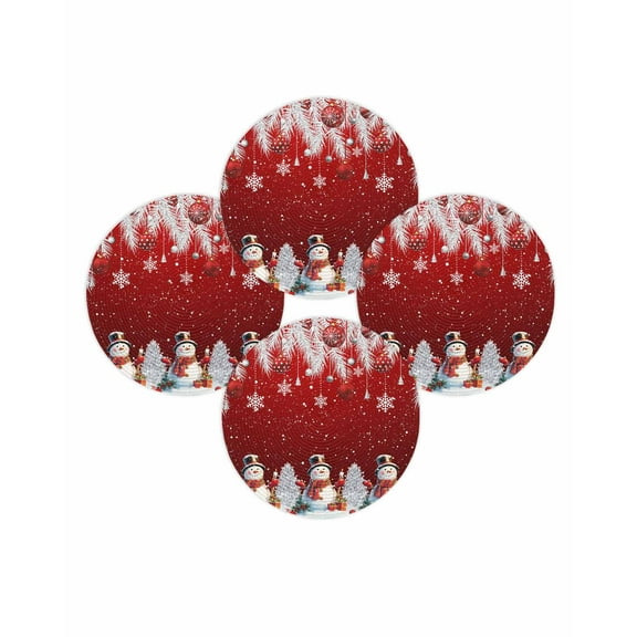 Christmas Round Placemats Set of 4 Snowman Christmas Balls Place Mats Washable Woven Placemat Snowflake Silver Pine Tree Circle Braided Table Mat for Kitchen Dining Table Party Home Decor 15 Inch