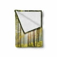 thumbnail image 2 of Forest Soft Flannel Fleece Blanket, Trees Sun Rays in Woods Foliage Greenery Scenic Outdoors Tranquil Untouched, Cozy Plush for Indoor and Outdoor Use, 50" x 70", Green Yellow Brown, by Ambesonne, 2 of 6