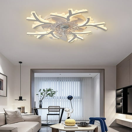 

Vikakiooze 2023 Promotion on sale LED Invisible Ceiling Fan With Light Modern Dimmable Ceiling Fan Light With Remote Control For Bedroom Living Room Kitchen