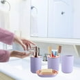 thumbnail image 4 of iMucci 8 Pieces Purple Bathroom Accessories Sets - Trash Can with Swing Lid, Soap Dispenser, Self Draining Soap Dish, Toilet Brush with Holder, Toothbrush Holder, Mouthwash Cup, Qtip Holder Dispensers, 4 of 7