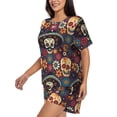 thumbnail image 2 of Daiia Skulls and Flowers Pattern Womens Pajama Sets Short Sleeve Pajamas for Women Sets Soft Lounge Sets Casual Round Neck Sleepwear PJS-XX-Large, 2 of 7