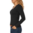 thumbnail image 4 of Staron Womens Tops Basic Casual Comfy V Neck Long Sleeve Solid Slim Fitted Stretchy T Shirt Tee, Black M, 4 of 7