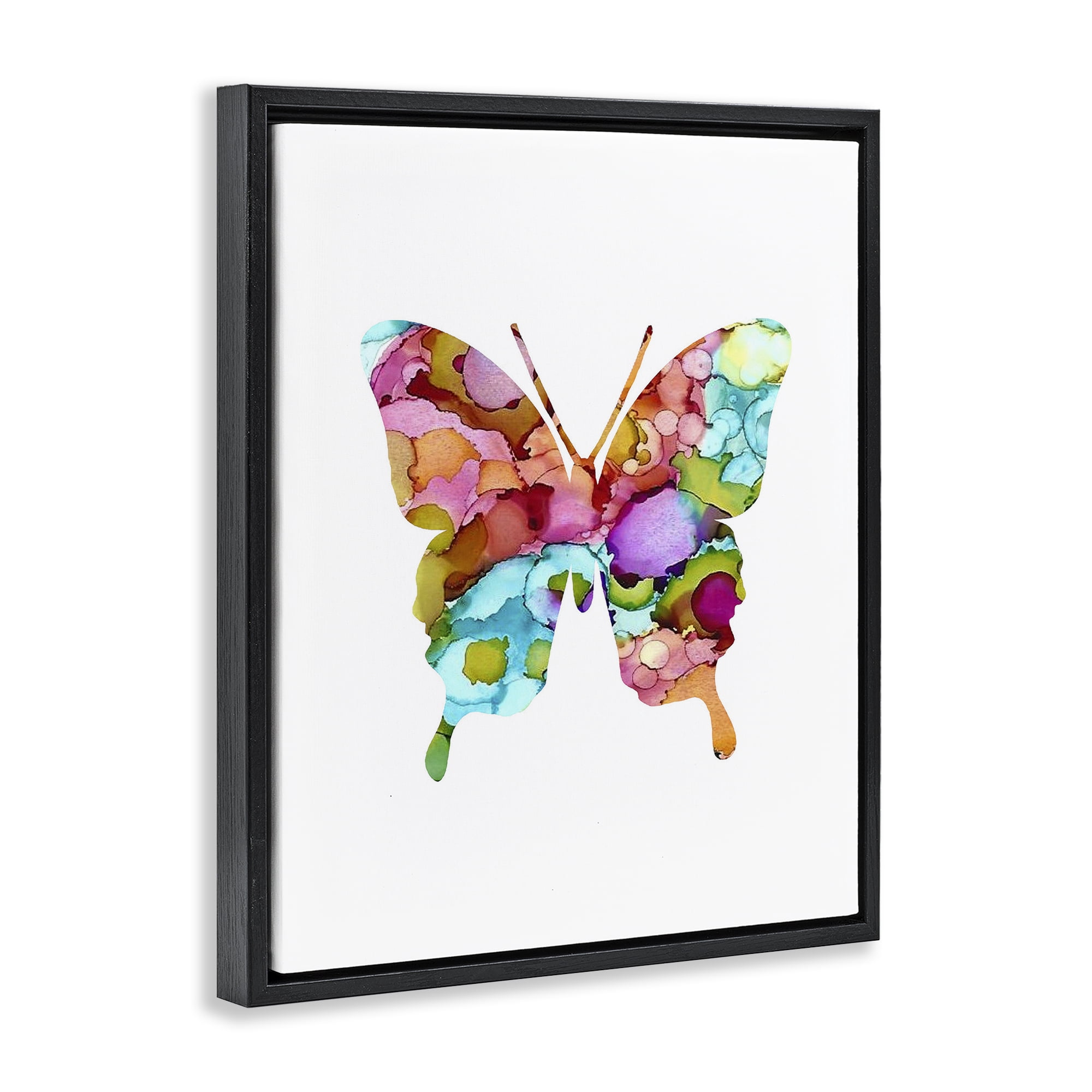 Stupell Industries Bold Patterned Butterfly Animals Painting Black Floater Framed Canvas Art Print Wall Art, 25 x 31