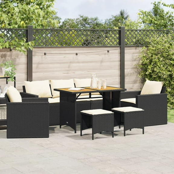 vidaXL 6 Piece Patio Sofa Set with Cushions Black Poly Rattan