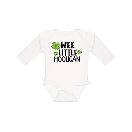 

Inktastic St. Patrick s Day Wee Little Hooligan with Clovers Gift Baby Boy or Baby Girl Long Sleeve Bodysuit
