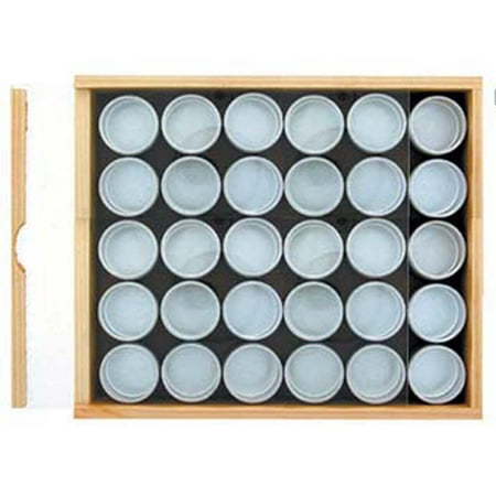 

24 Pc. Aluminum Container Jars - Wooden Box Display - 1.3 Diameter (ToolUSA: TJ05-41615)