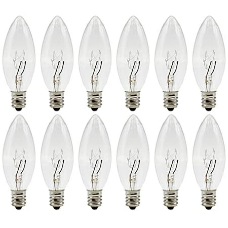 

Creative Hobbies Replacement Light Bulbs for Electric Candle Lamps Window Candles & Chandeliers - 7 Watt Candelabra Clear Steady Burning 120v 7w bulb - Pack of 12