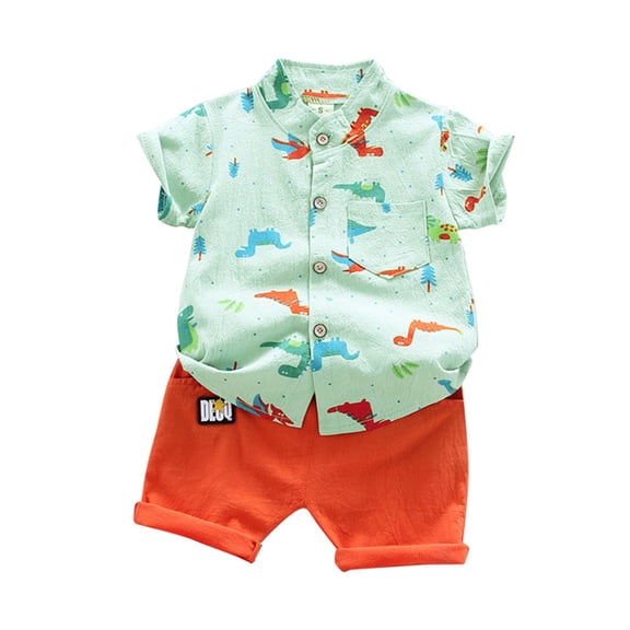 OYXSER Baby Boys Clothes Set Casual Outfit Dinosaur Short Sleeve T Shirt and Shorts Set Cool Short Sets, Green 18-24M