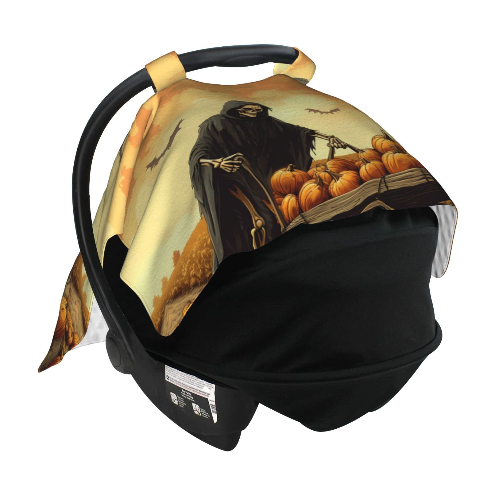 Car Seat Cover Baby - Halloween Rice Field Pumpkin Skull Breathable Infant Car Seat Cover for Baby Carseat, Lightweight Comfort Baby Essentials Must Haves Newborn Stuff for Girl Boy