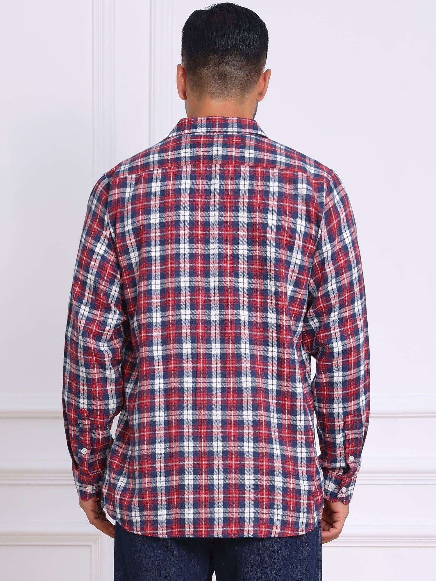 DARING DIVA Men's Contrast Color Slim Fit Long Sleeved Button Down Shirts S Red Navy