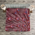thumbnail image 4 of Ambesonne Burgundy Quilted Bedspread Set 3 Pcs, Peacock Bird Surreal, Queen Size, Burgundy Blue, 4 of 4