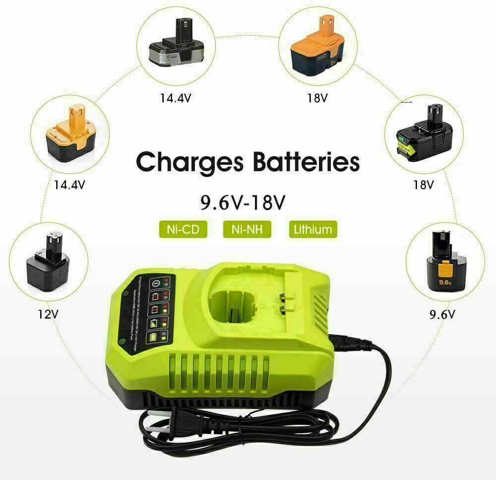 8.0Ah 2Pack Battery and Charger Replacement for Ryobi 18V Lithium-ion P102 P197 P108 P189 P190 P100 18Volt