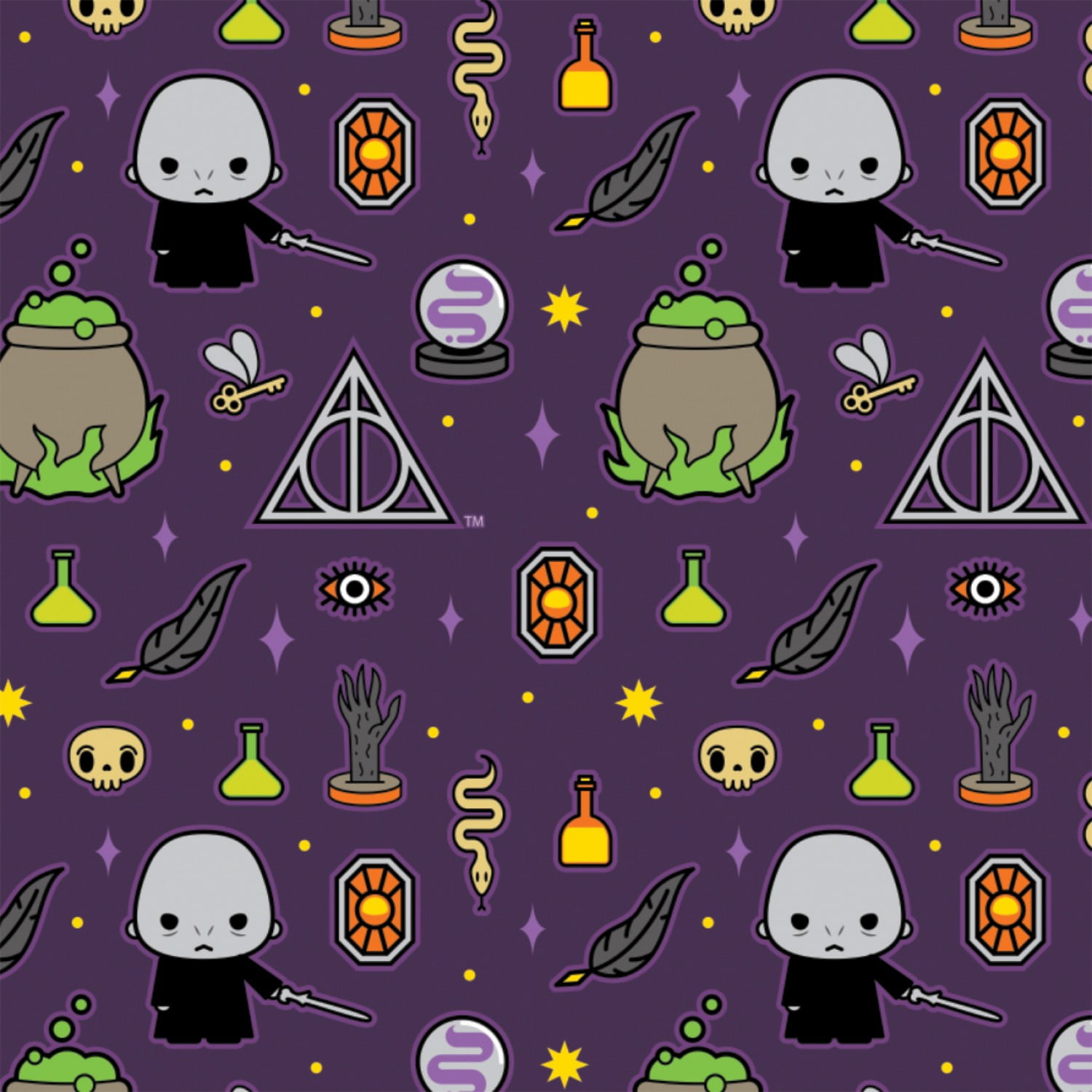 Harry Potter Halloween Kawaii Dark Arts Purple 100% Cotton Sold by The Yard  