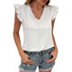 thumbnail image 1 of Gibobby Playeras Mujer Camisetas Cuello V Camiseta con cuello en V para mujer , camiseta informal manga corta con agujeros huecos(Blanco,M), 1 of 4