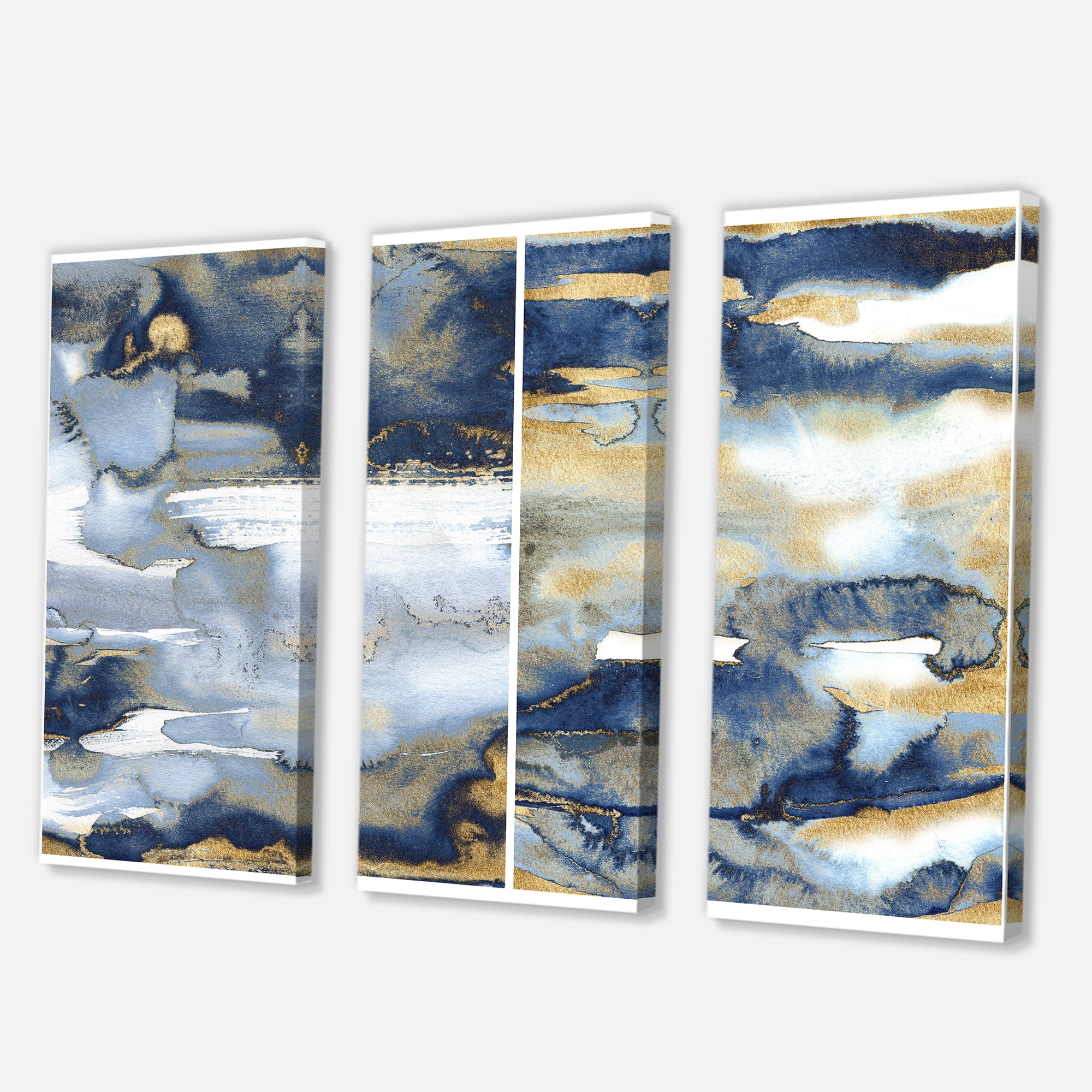 Designart ' Gold and Dark Blue Abstract II ' Modern Canvas Wall Art Print
