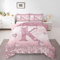 thumbnail image 3 of Homewish Bling Monogrammed K Bedding Comforter Set for Girl, Pink Fashion Watercolor Marble Twin Comforter Sets, Chic Sequin Print Reversible Bedding Set, Breathable Home Decor, 2pcs, 3 of 8