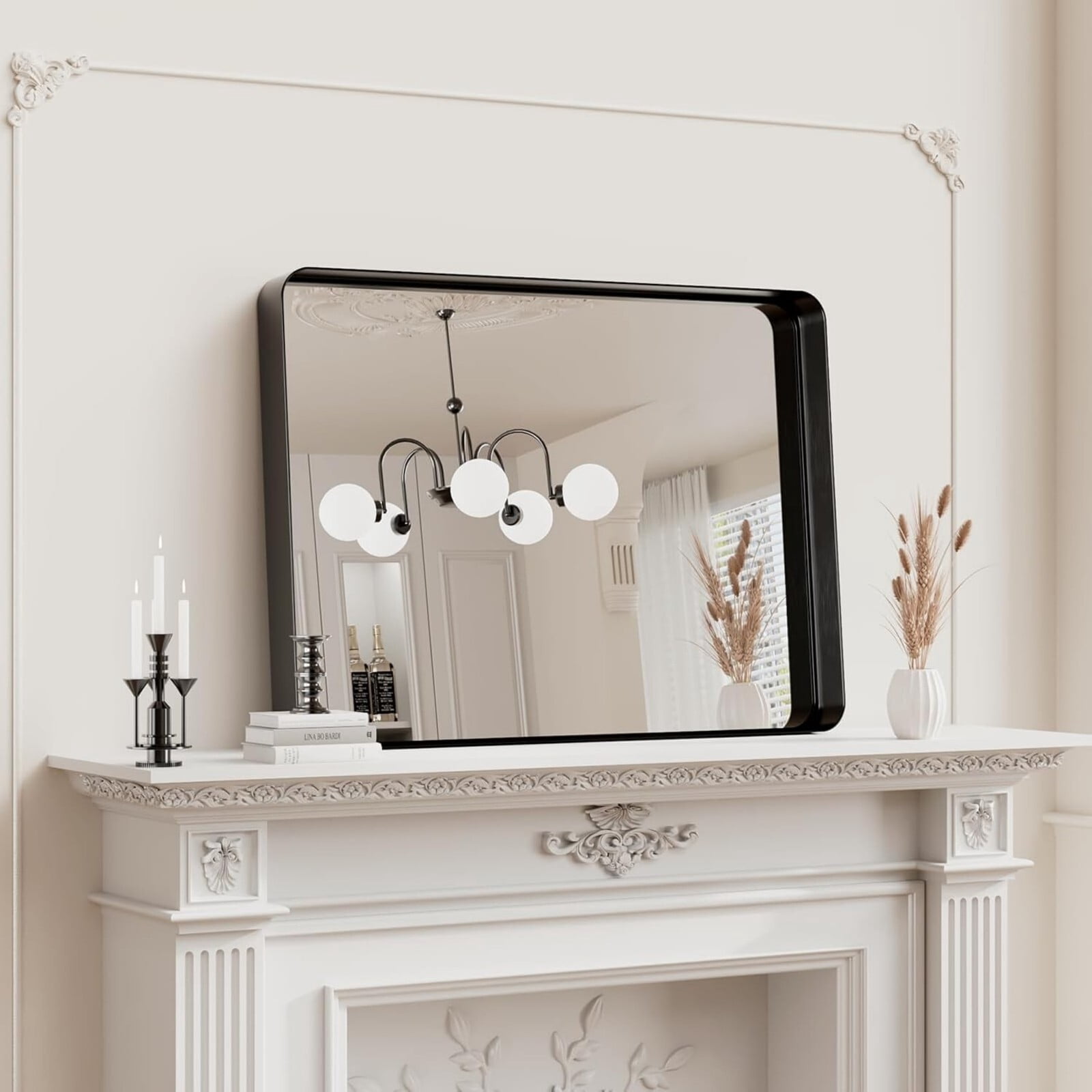 Mirstory 22"x30" Bathroom Mirror Wall Mirror Deep Framed Rounded Corner for Wall,Black