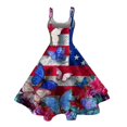 thumbnail image 4 of HAJWOH Women 4th of July Dresses 50s 60s Vintage Sleeveless Star and Stripe Print Cocktail Swing Dress Retro Patchwork Midi Evening Dress Watermelon Red XXL, 4 of 4