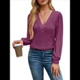 thumbnail image 3 of Camiseta Informal de Larga con Cuello en V y para Mujer, Color Liso Púrpura L, 3 of 9