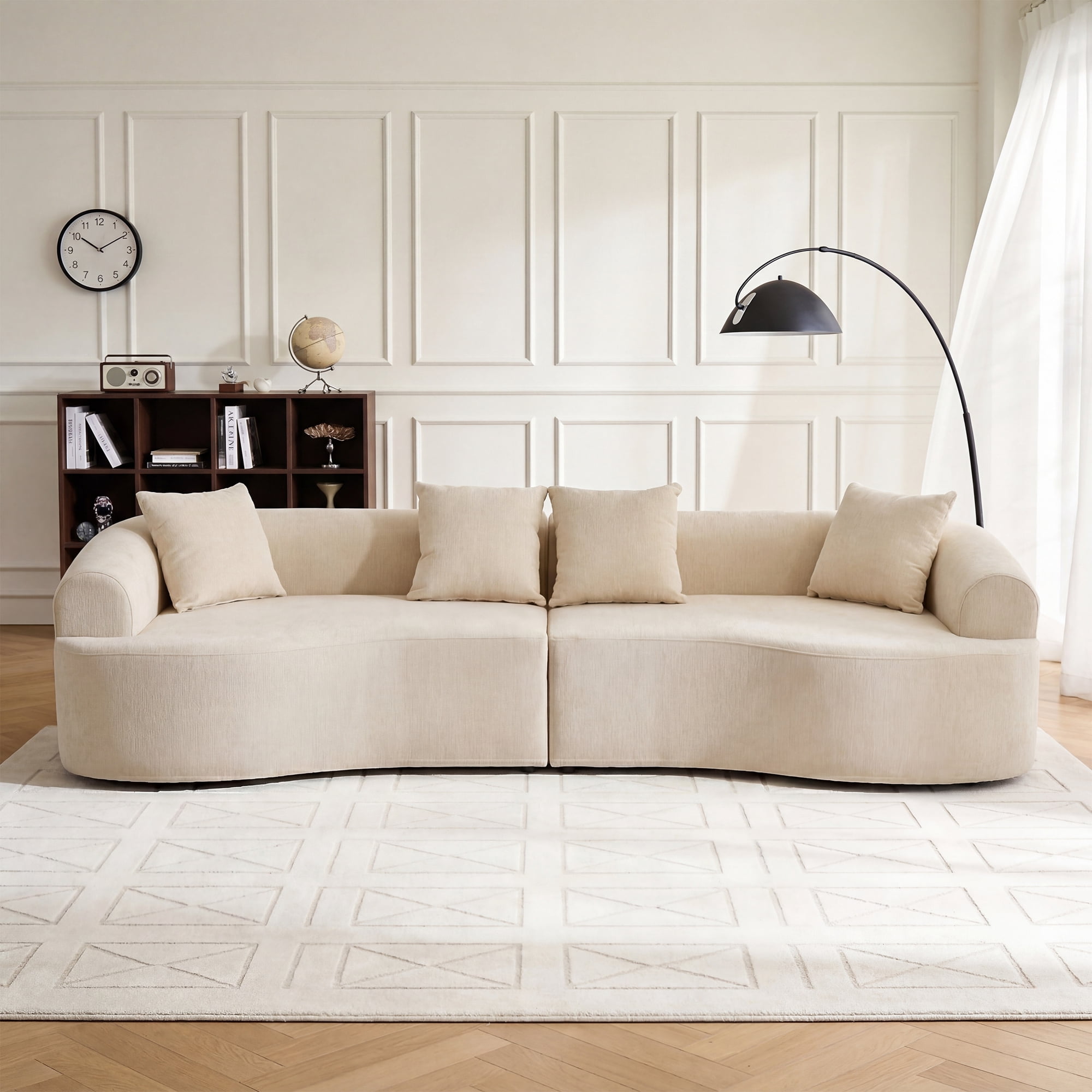 Leumius 108" Curved Boneless Sofa, Compression Modular Sectional, Chenille Couches Sleeper for Living Room Bedroom Apartment Lounge White